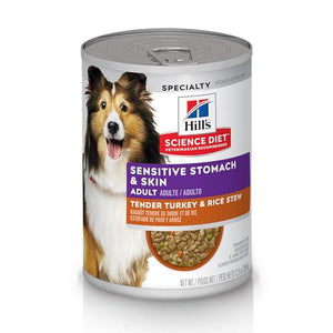 Hill's Science Diet Wet Dog Food, 12 x 12.5 oz Cans, Sensitive Stomach & Skin, Turkey & Rice Stew