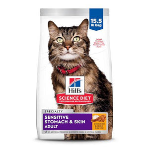 Hill's Science Diet Adult Cat Food, Sensitive Stomach & Skin Support, Chicken & Rice, 15.5 lb Bag