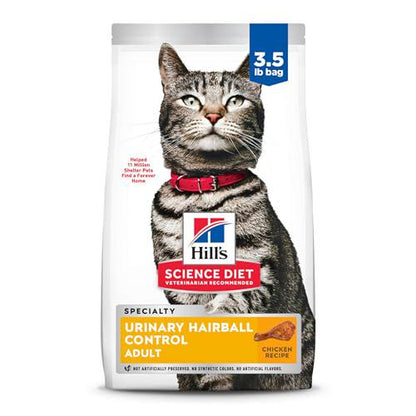 Hill's Science Diet Urinary Hairball Control Adult Dry Cat Food Chicken Recipe 3.5 lb Bag