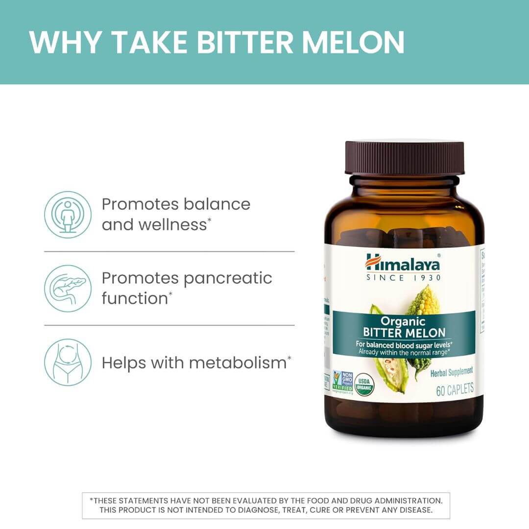 Himalaya Organic Bitter Melon For Balanced Blood Sugar Levels 60 Caplets,605069422017