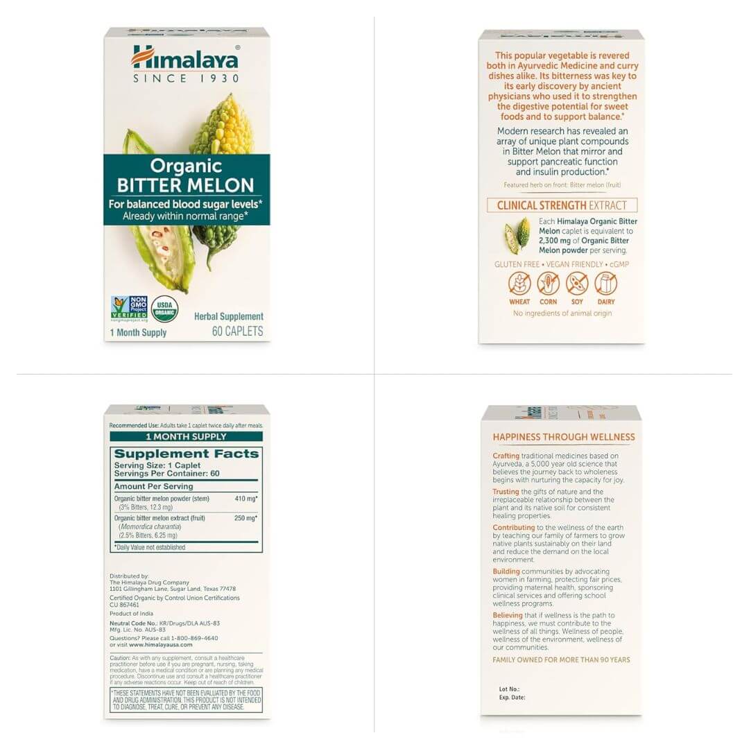 Himalaya Organic Bitter Melon For Balanced Blood Sugar Levels 60 Caplets,605069422017