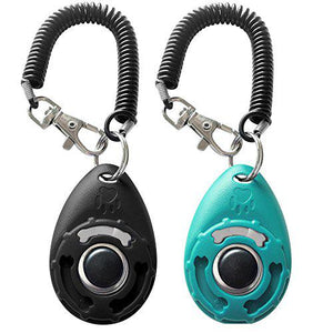 HOAOoo Dog Training Clicker, Black + Blue with Wrist Strap, Clicker for Obedience and Puppy Training