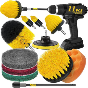 Holikme 11 Piece Drill Brush Attachment Set Scouring Pads Power Scrubber Brush Scrub Pads For Bathroom Surfaces, Floor, Tub, Shower, Grout, Tile, Corners,Cleaning Brush,