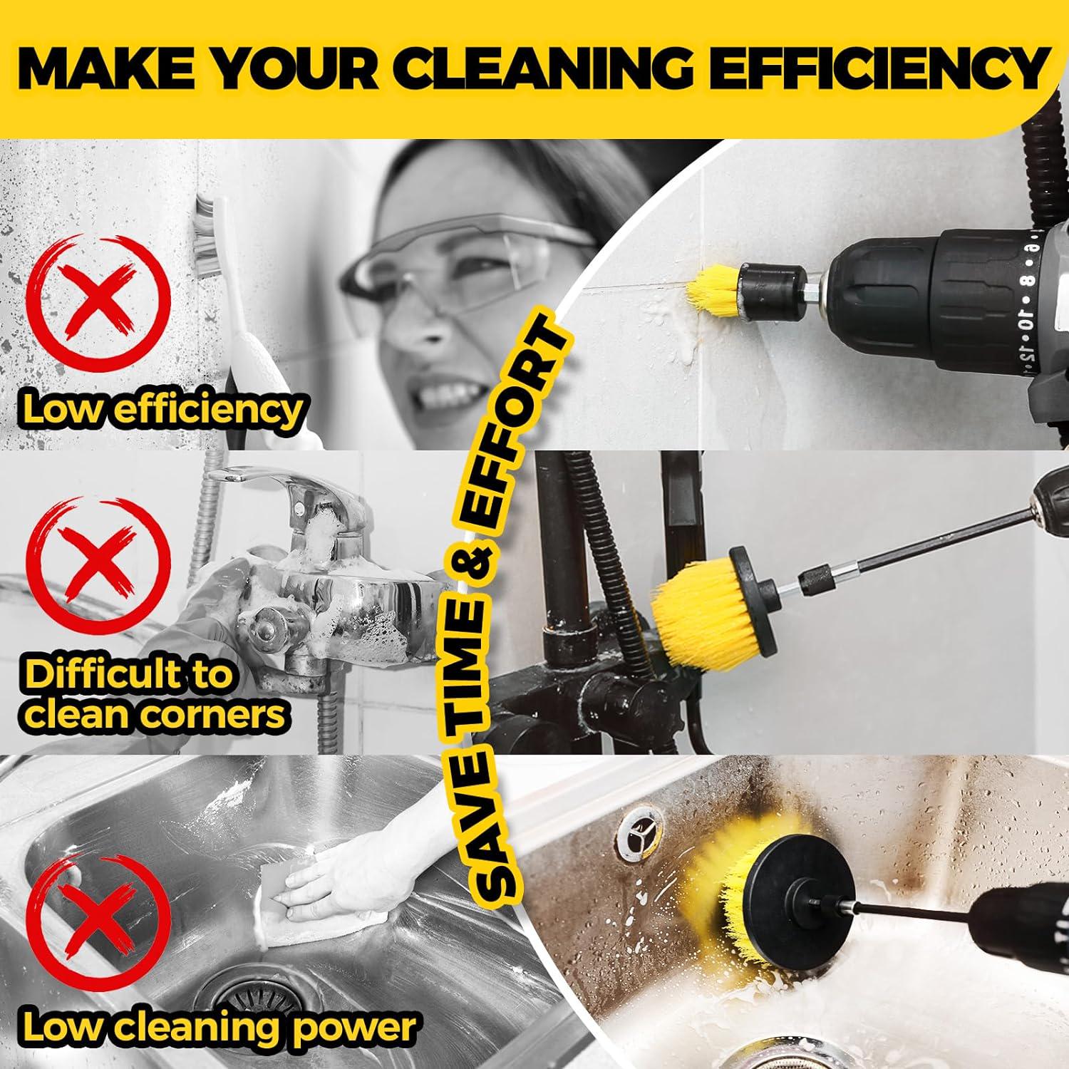Holikme 6Pack Drill Brush Power Scrubber Cleaning Brush Extended Long Attachment Set All Purpose Drill Scrub Brushes Kit For Grout, Floor, Tub, Shower, Tile, Bathroom Scrub Brush Green,
