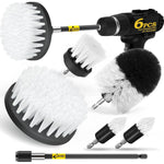 Holikme 6Pack Drill Brush Power Scrubber Cleaning Brush Extended Long Attachment Set All Purpose Drill Scrub Brushes Kit For Grout, Floor, Tub, Shower, Tile, Bathroom And Kitchen Surface White,