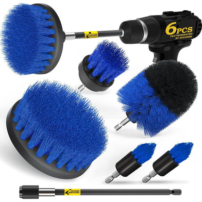 Holikme 6Pack Drill Brush Power Scrubber Cleaning Brush Extended Long Attachment Set All Purpose Drill Scrub Brushes Kit For Grout, Floor, Tub, Shower, Tile, Bathroom Scrub Brush Blue,