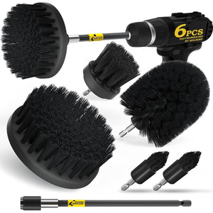 Holikme 6Pack Drill Brush Power Scrubber Cleaning Brush Extended Long Attachment Set All Purpose Drill Scrub Brushes Kit For Grout, Floor, Tub, Shower, Tile, Bathroom Black,