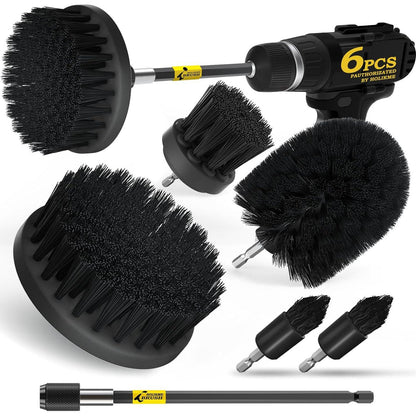 Holikme 6Pack Drill Brush Power Scrubber Cleaning Brush Extended Long Attachment Set All Purpose Drill Scrub Brushes Kit For Grout, Floor, Tub, Shower, Tile, Bathroom Black,