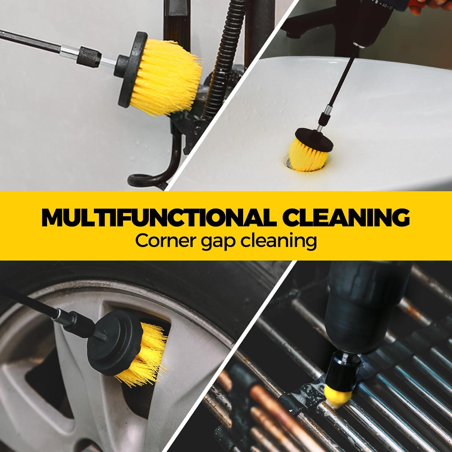 Holikme 6Pack Drill Brush Power Scrubber Cleaning Brush Extended Long Attachment Set All Purpose Drill Scrub Brushes Kit For Grout, Floor, Tub, Shower, Tile, Bathroom Black,