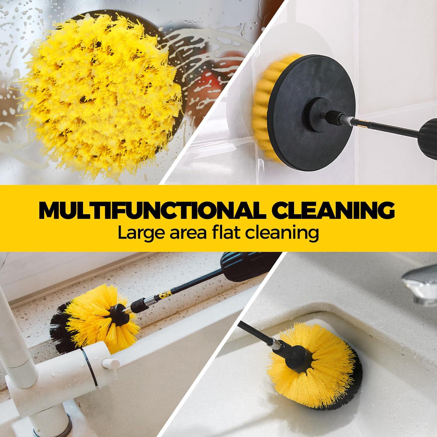 Holikme 6Pack Drill Brush Power Scrubber Cleaning Brush Extended Long Attachment Set All Purpose Drill Scrub Brushes Kit For Grout, Floor, Tub, Shower, Tile, Bathroom Scrub Brush Green,