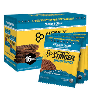 Honey Stinger Organic Gluten-Free Waffle Energy Bars, Cookies & Cream, 16 Waffles (1696 oz), Pre-Workout & Endurance Nutrition