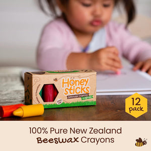 Honeysticks Beeswax Crayons 12 Pack Non Toxic Handmade in New Zealand Safe for Toddlers Food Grade Eco Friendly
