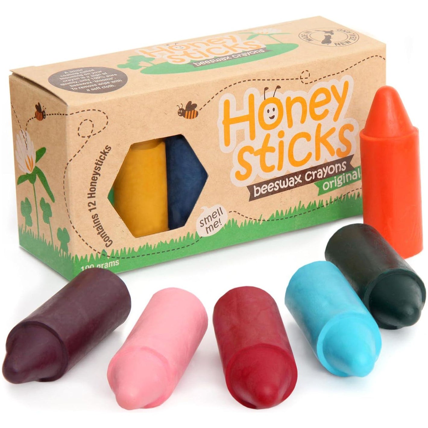 Honeysticks Beeswax Crayons 12 Pack Non Toxic Handmade in New Zealand Safe for Toddlers Food Grade Eco Friendly