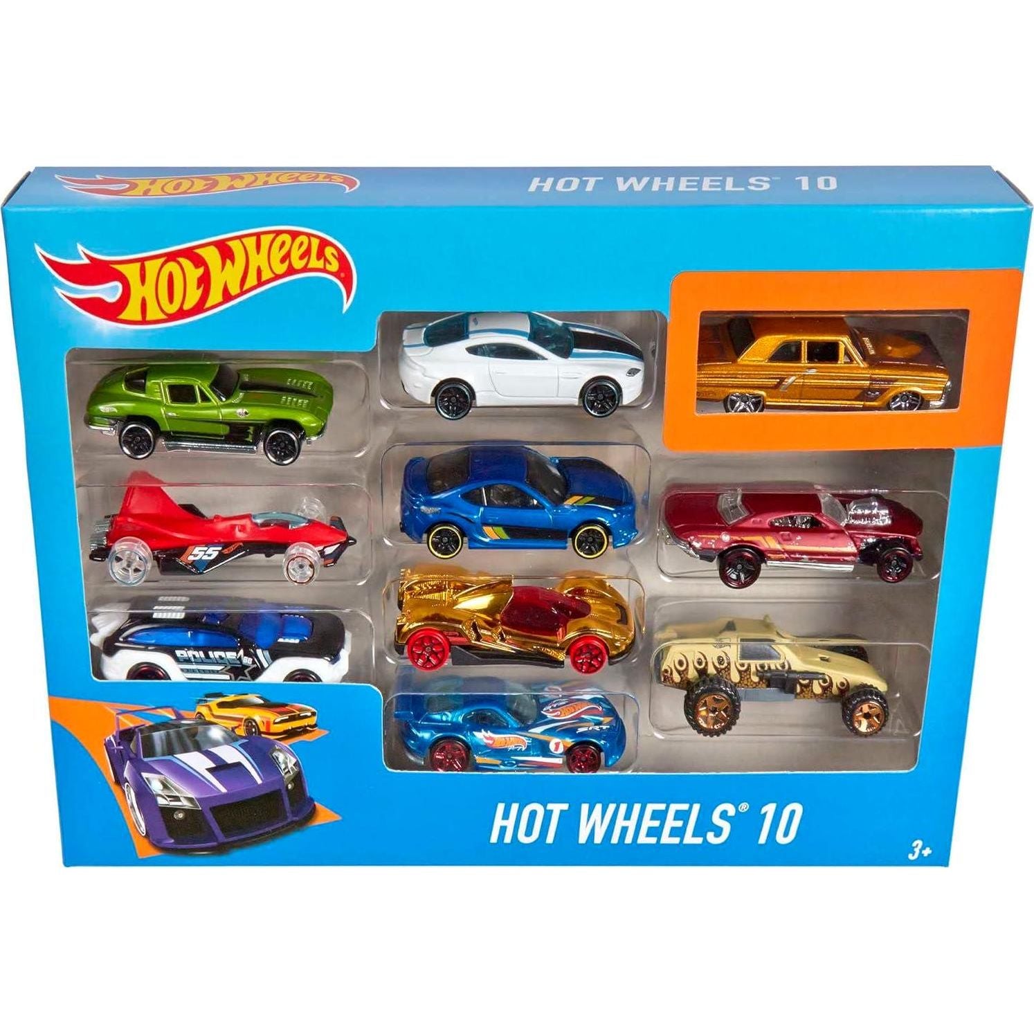 Hot Wheels Toy Cars And Trucks 10-Pack, Set Of 10 1:64 Scale Vehicles, Includes Race Cars, Semi, Rescue Or Construction Trucks (Styles May Vary),