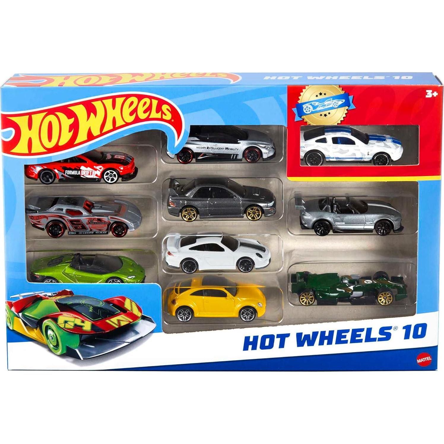 Hot Wheels Toy Cars And Trucks 10-Pack, Set Of 10 1:64 Scale Vehicles, Includes Race Cars, Semi, Rescue Or Construction Trucks (Styles May Vary),