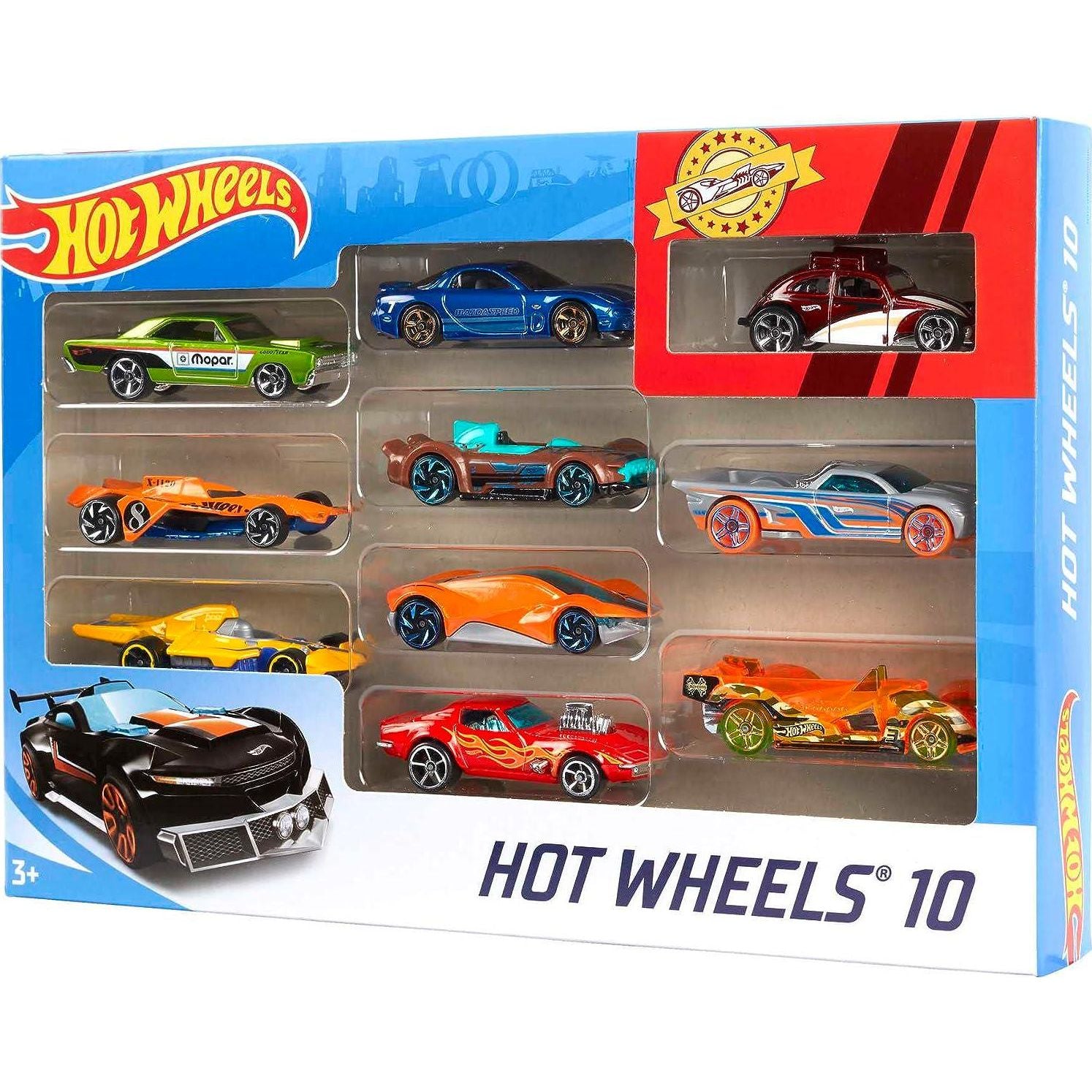 Hot Wheels Toy Cars And Trucks 10-Pack, Set Of 10 1:64 Scale Vehicles, Includes Race Cars, Semi, Rescue Or Construction Trucks (Styles May Vary),