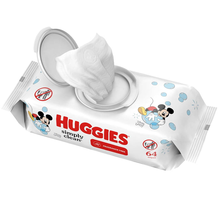 Huggies Simply Clean Baby Wipes, Fragrance-Free, Unscented, 64 Wipes, Flip-Top Pack