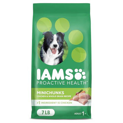 IAMS Minichunks Adult Dog Food, 7 lb Bag, Chicken & Whole Grains, Proactive Health Dry Kibble