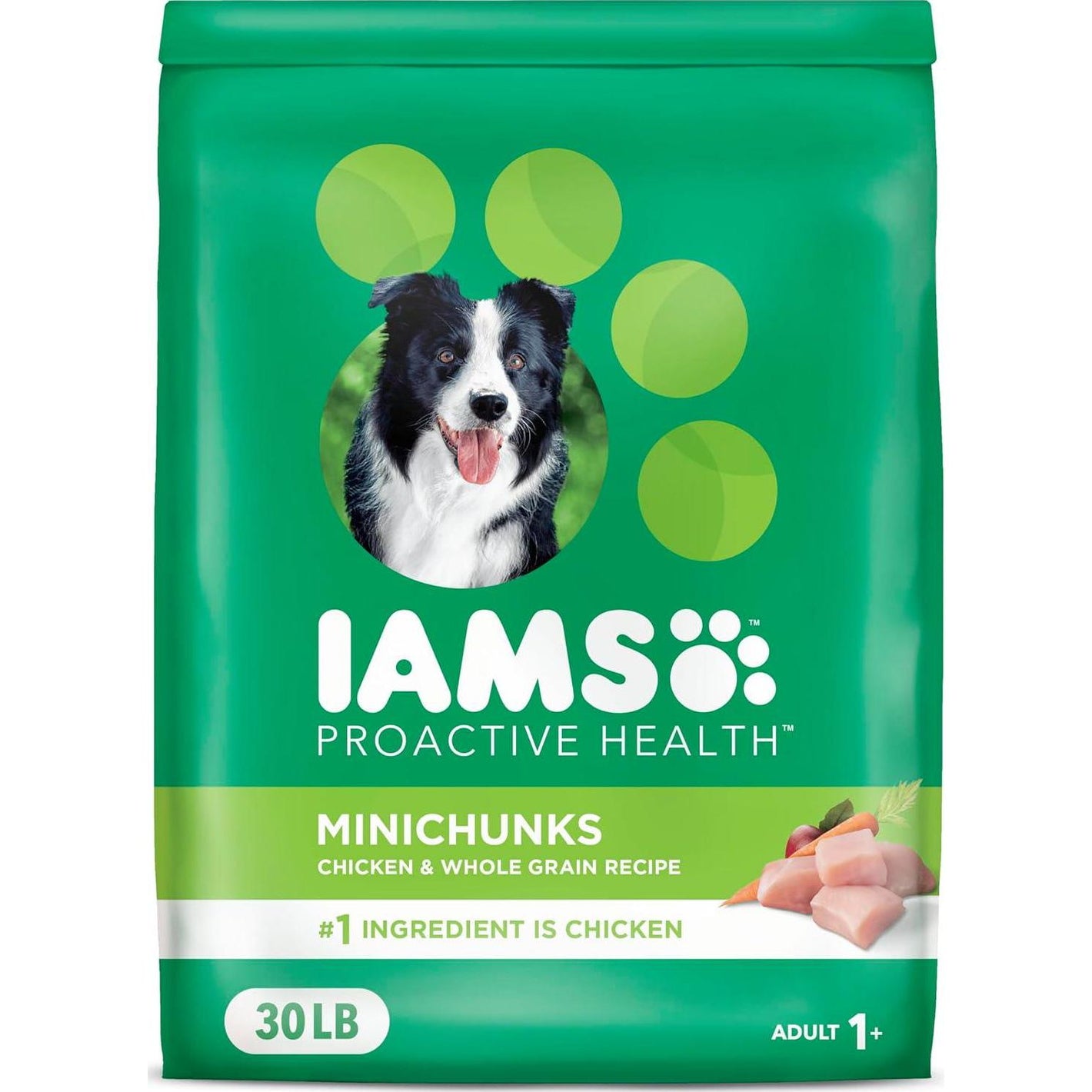 IAMS Proactive Health Minichunks Dry Dog Food, 30 lb Bag, Adult Formula with Real Chicken, Supports Healthy Weight and Muscles