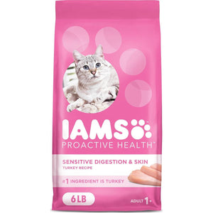 IAMS Proactive Health Adult Dry Cat Food, Sensitive Digestion & Skin, Turkey Recipe, 6 lb Bag
