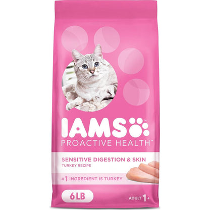 IAMS Proactive Health Adult Dry Cat Food, Sensitive Digestion & Skin, Turkey Recipe, 6 lb Bag