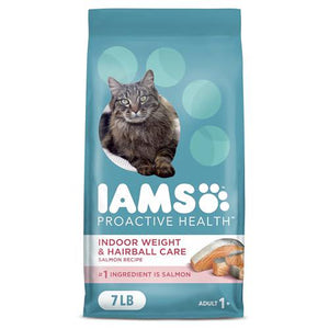 IAMS Indoor Cat Food with Salmon, 7 lb Bag, Adult Hairball & Weight Care, Proactive Health Formula