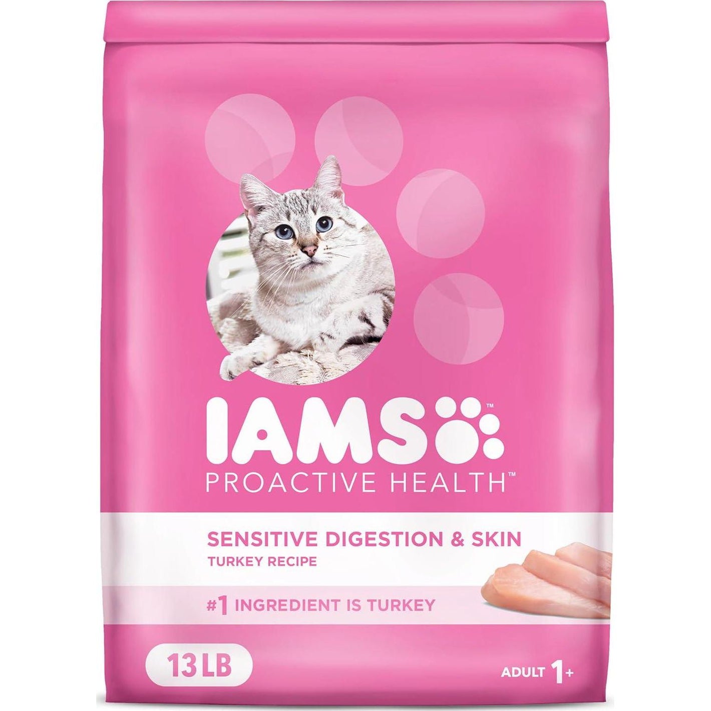 IAMS Proactive Health Adult Cat Food for Sensitive Digestion and Skin with Turkey 13 lb Bag