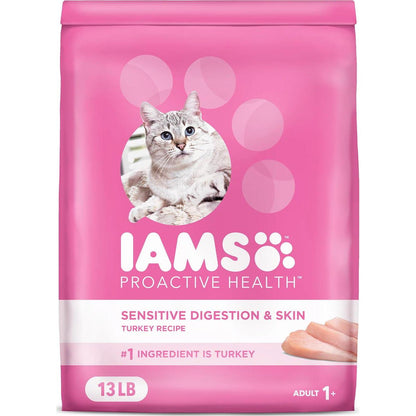 IAMS Proactive Health Adult Cat Food for Sensitive Digestion and Skin with Turkey 13 lb Bag