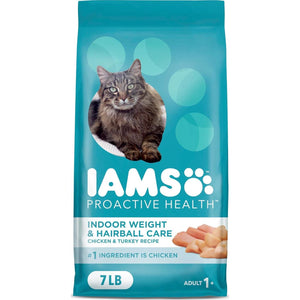 IAMS Indoor Hairball Control Cat Food 7 lb Chicken and Turkey for Adult Cats Weight Maintenance