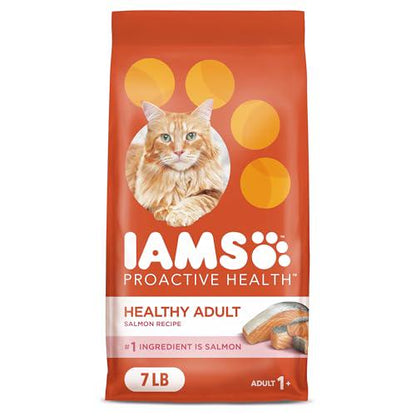 IAMS Proactive Health Adult Cat Food, 7 lb Bag, Dry Kibble with Salmon, Promotes Healthy Coat, Digestive & Immune Support