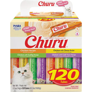 Inaba Churu Lickable Cat Treats Puree Tubes with Chicken Variety 0.5 oz Each Pack of 120
