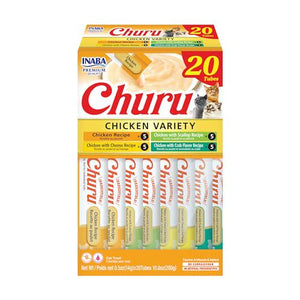 Inaba Churu Cat Treats Creamy Puree Chicken Variety 0.5 oz Tubes Box of 20 with Taurine