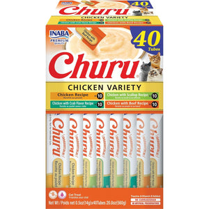 Inaba Churu Cat Treats Creamy Puree Chicken Variety Pack of 40 Grain Free Vitamin E Taurine