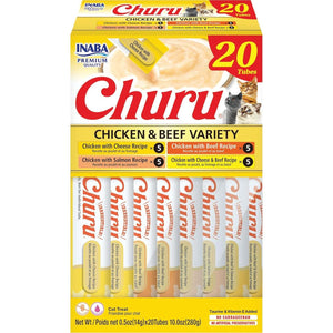 Inaba Churu Cat Treats Chicken and Beef Variety 20 Tubes Creamy Puree 0.5 oz Each Grain Free with Taurine
