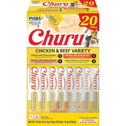 Inaba Churu Cat Treats Chicken and Beef Variety 20 Tubes Creamy Puree 0.5 oz Each Grain Free with Taurine