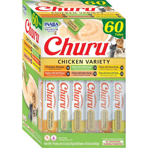 Inaba Churu Cat Treats Chicken Variety 60 Squeezable Creamy Puree Tubes Grain Free Lickable Cat Topper