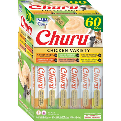 Inaba Churu Cat Treats Chicken Variety 60 Squeezable Creamy Puree Tubes Grain Free Lickable Cat Topper