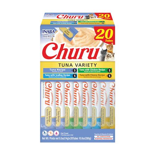 Inaba Churu Cat Treats, Tuna Variety Pack, 20 Tubes, 0.5 oz Each, Lickable Puree with Taurine & Green Tea