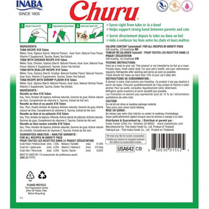 Inaba Churu Cat Treats, Tuna & Seafood Variety, Grain-Free Creamy Puree Tubes, 40 Ct Value Pack