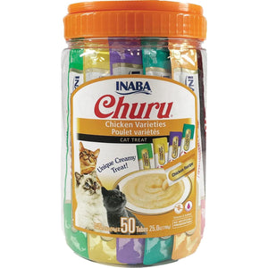 Inaba Churu Chicken Cat Treat Tubes, 50 Count, Grain-Free Lickable Puree with Taurine & Vitamin E