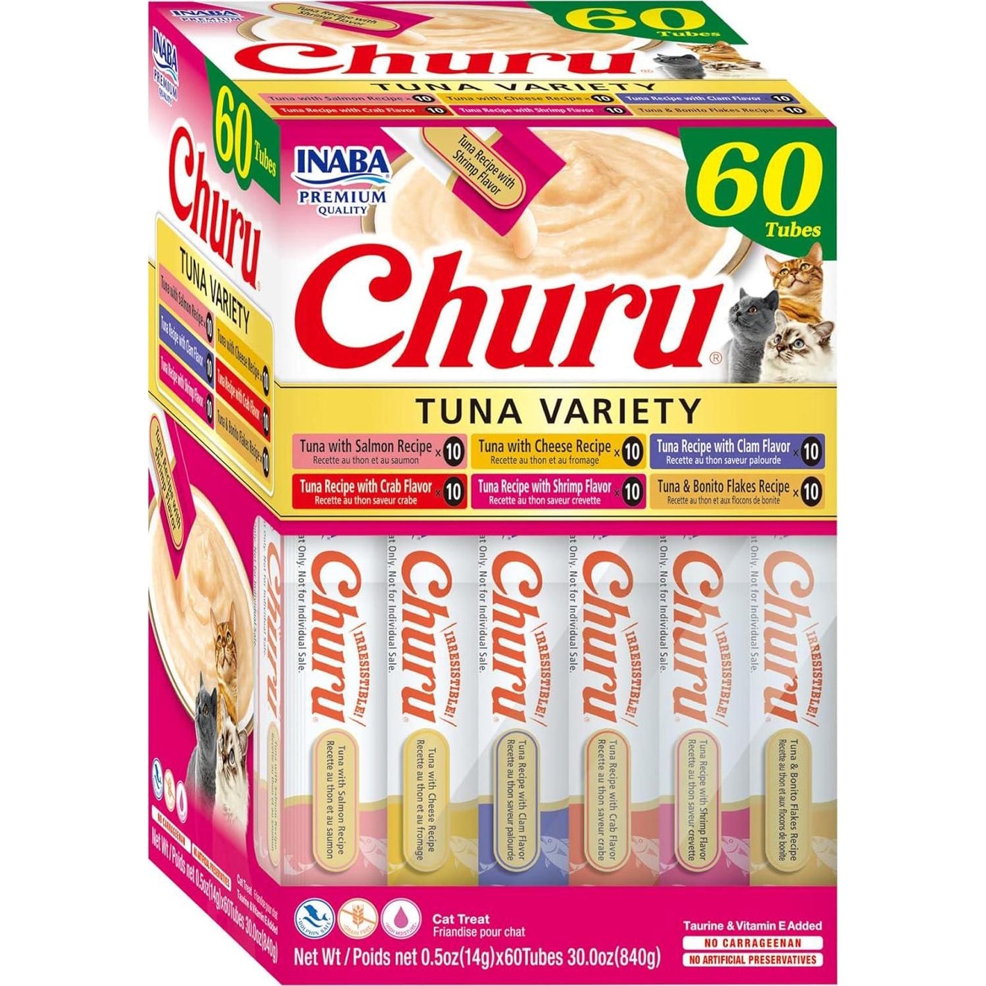 Inaba Churu Cat Treats Tuna Variety Pack Creamy Puree Lickable Grain Free 60 Servings