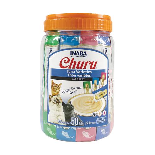 Inaba Churu Tuna Puree Cat Treats 50 Tubes 0.5 oz Grain Free Creamy Lickable Treats with Taurine
