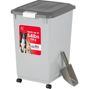 IRIS USA Airtight Pet Food Storage Container with Wheels Holds 54 lbs Gray Includes Scoop and Lid