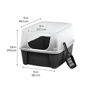 IRIS Large Open Top Cat Litter Box with High Sides and Scoop Black