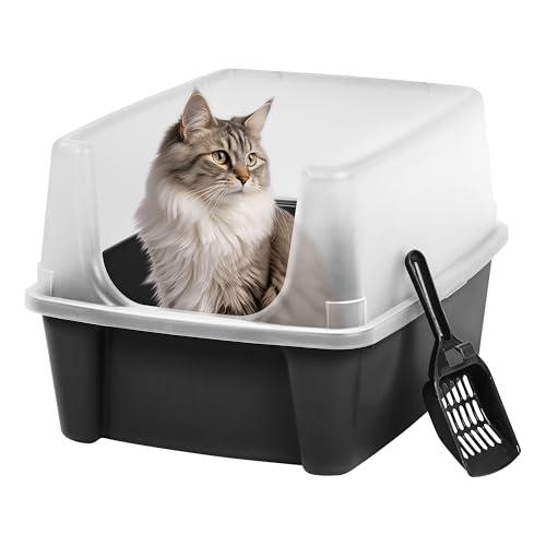 IRIS Large Open Top Cat Litter Box with High Sides and Scoop Black