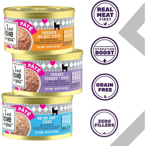 I and Love and You cat food variety pack 12 count 3 oz cans grain free wet food for cats assorted flavors