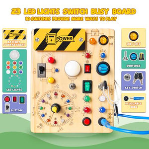 Iabedi Busy Board Montessori Toy for Toddlers Ages 1 to 3 Medium Yellow Wooden Sensory Travel Toy Gift