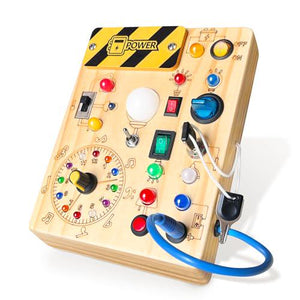 Iabedi Busy Board Montessori Toy for Toddlers Ages 1 to 3 Medium Yellow Wooden Sensory Travel Toy Gift