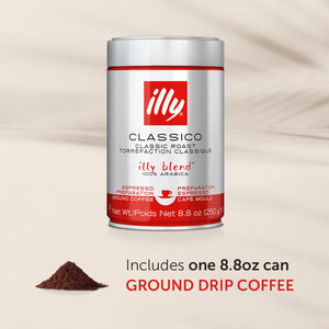 Illy Classico Ground Drip Coffee, Medium Roast, 100% Arabica, Chocolate & Caramel Notes, 88 oz Can