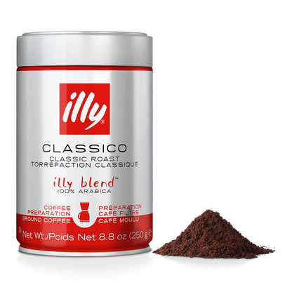 Illy Classico Ground Drip Coffee, Medium Roast, 100% Arabica, Chocolate & Caramel Notes, 88 oz Can